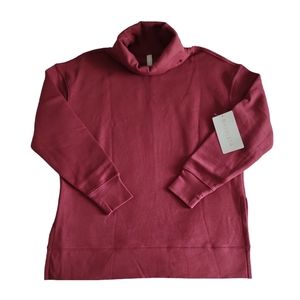 NWT Athleta XS 24/7 Funnel Neck Relaxed Organic Cotton Burgundy Sweatshirt